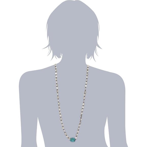 Lucky Brand "Way We Wore" Silvertone & Turquoise Hammered Coin Necklace 36" NEW - Picture 2 of 2